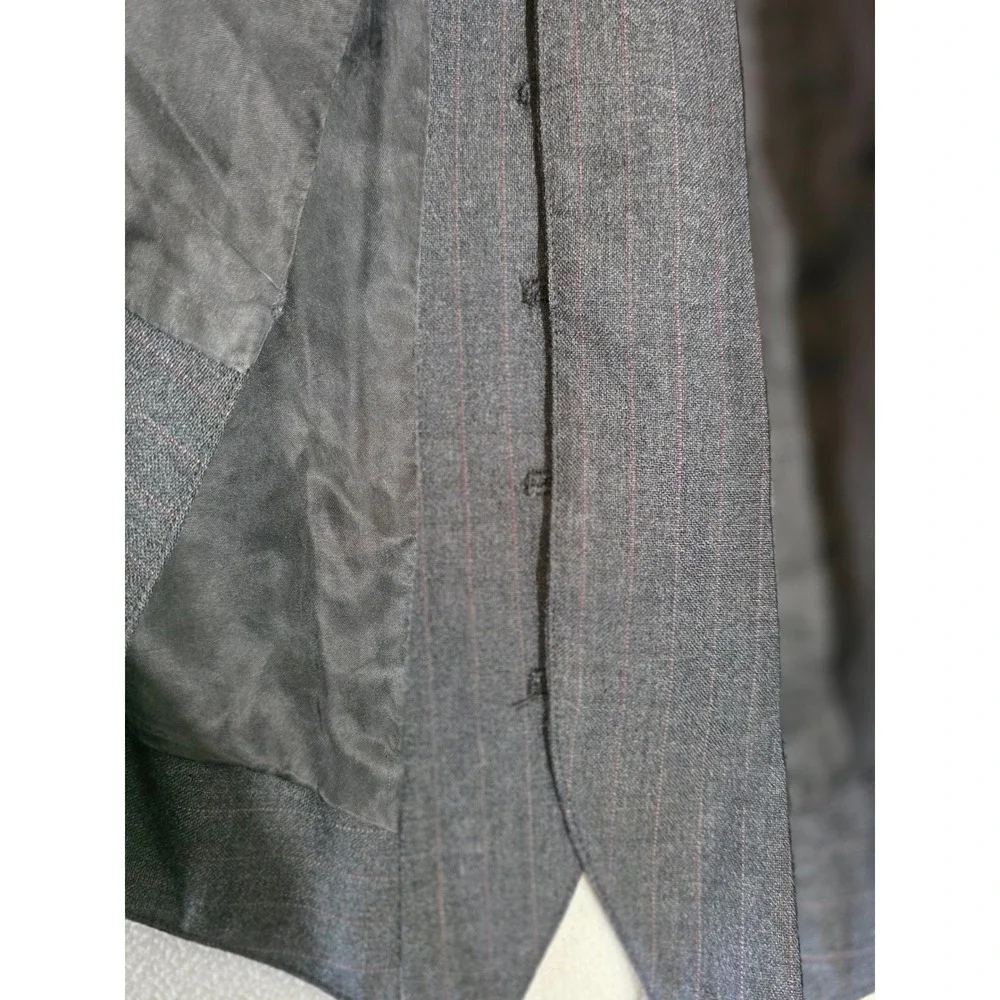 Brooks Brothers Mens Pinstripe Suit Vest Charcoal Grey Red Stripe 4 Pockets S